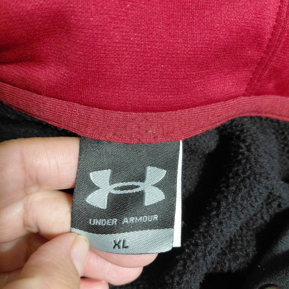Under Armour Hoodie Mens Black Red Loose Logo Long Sleeve Fleece Sweatshirt XL - Picture 3 of 12